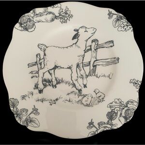 Barnyard Toile Square Plate E Trostl Lamb with Chicks Ceramic Farmhouse Cottage